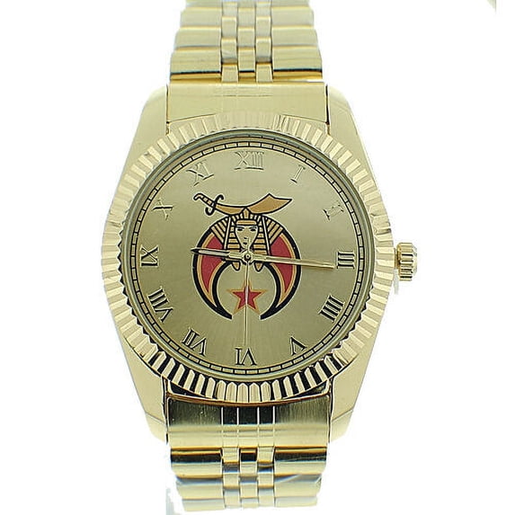 Shriner Watch - Freemasons Gold Color Steel Band & Gold Face - Masonic Watches