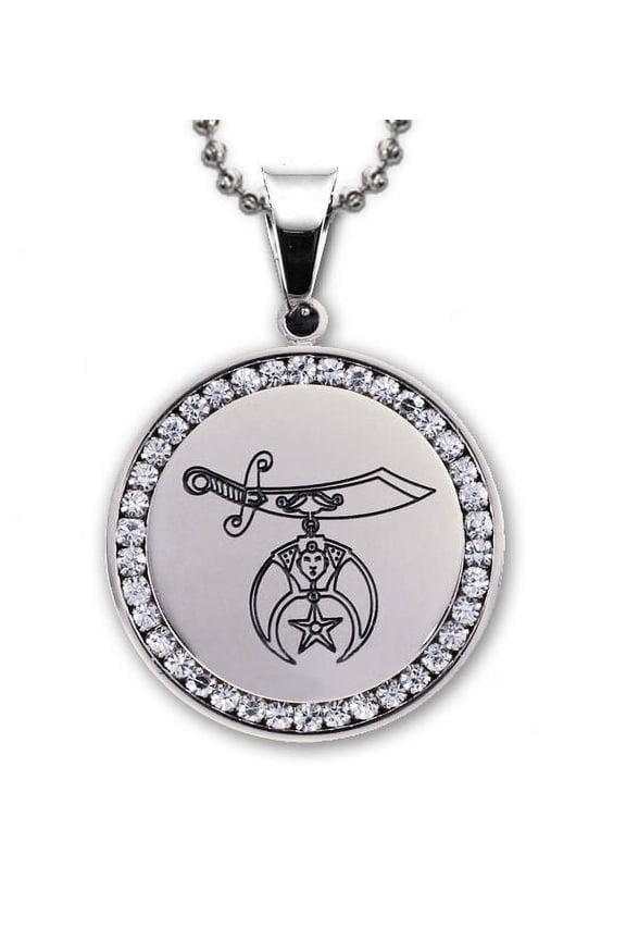 Shriners Plated Finish Steel Masonic Freemason CZ Pendant w/ Necklace