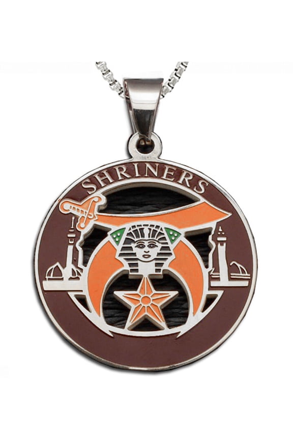 Shriners - Silver Color Steel Masonic Freemason Pendant Medal Charm w/ Necklace