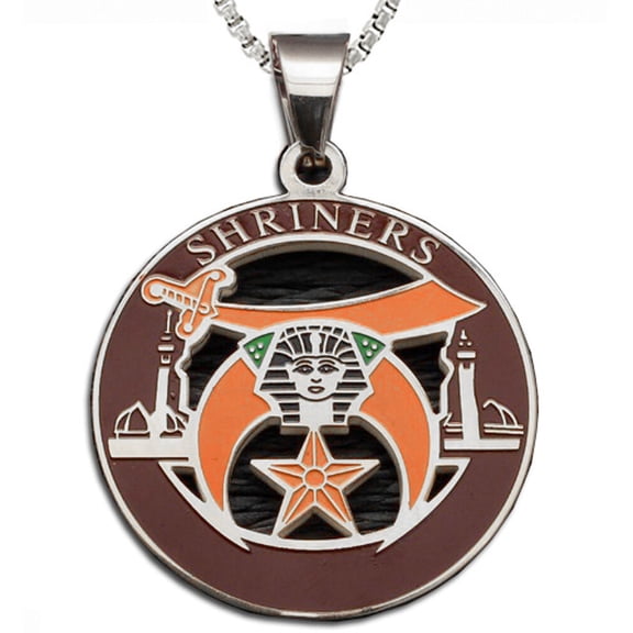 Shriners - Silver Color Steel Masonic Freemason Pendant Medal Charm w/ Necklace