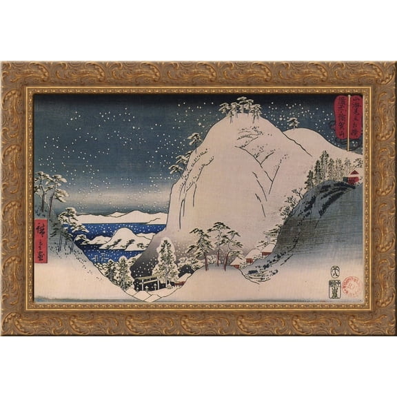 Shrines in snowy mountains 24x18 Gold Ornate Wood Framed Canvas Art by Hiroshige