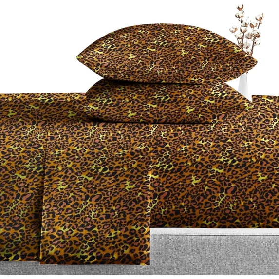 Shrinita 800 Thread Count Organic Cotton Bedsheet 6 PC Full-XL Leopard Print 12" Deep Pockets