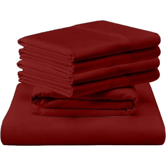 Shrinita 1000 Thread Count Organic Cotton Bedsheet 6 PC Queen-XL Burgundy 25" Deep Pockets