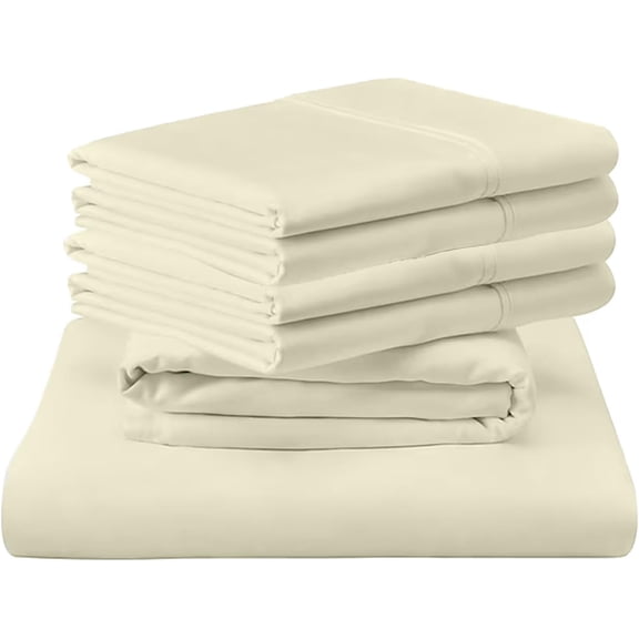Shrinita 1000 Thread Count Organic Cotton Bedsheet 6 PC Short King Ivory 10" Deep Pockets