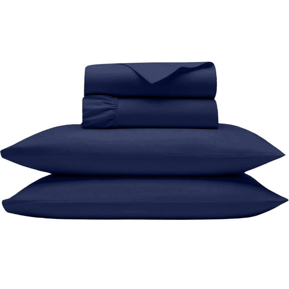 Shrinita 300 Thread Count Organic Cotton Bedsheet 4 PC Alaskan King Navy Blue 18" Deep Pockets