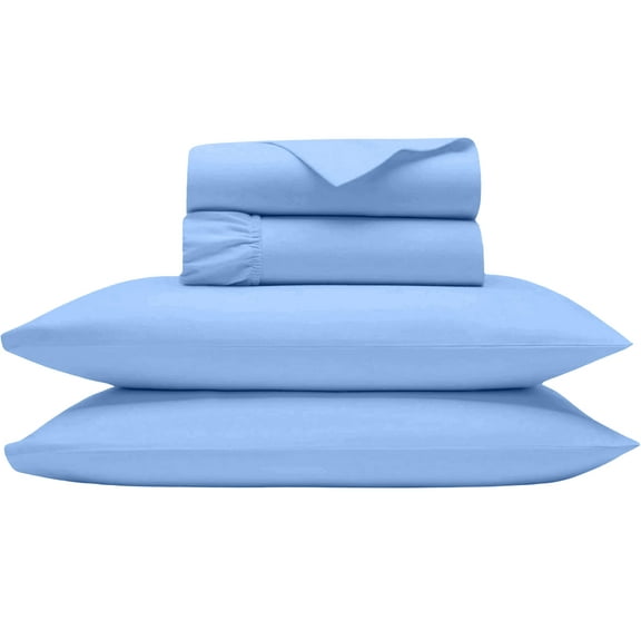Shrinita 1000 Thread Count Organic Cotton Bedsheet 4 PC Queen Light Blue 18" Deep Pockets