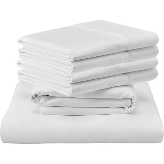 Shrinita 700 Thread Count Organic Cotton Bedsheet 6 PC Full White 22" Deep Pockets
