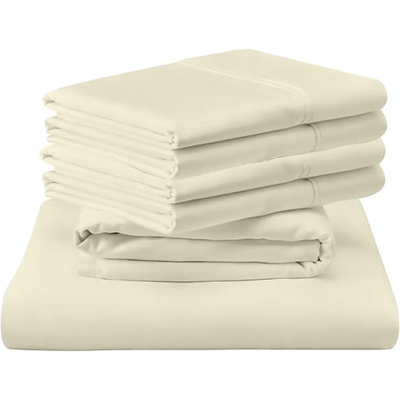 Shrinita 700 Thread Count Organic Cotton Bedsheet 6 PC King Ivory 18" Deep Pockets
