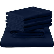 Shrinita 700 Thread Count Organic Cotton Bedsheet 6 PC Twin-XL Navy Blue 28" Deep Pockets