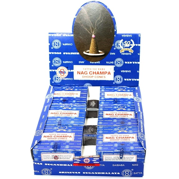 Shrinivas Sugandhalaya Satya Sai Baba Nag Champa Incense Dhoop Cones, 144 Cones