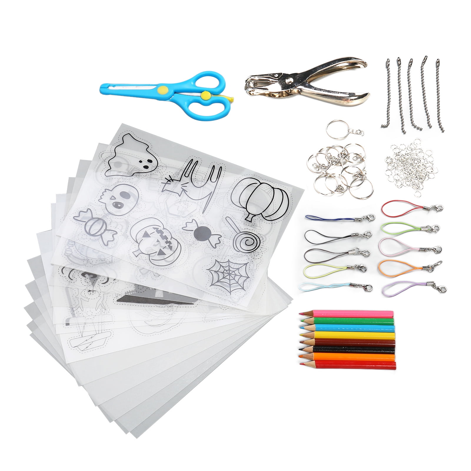 Shrink Plastic Sheet Kit, Shrinky Sheets Kit Hole Punch Scissors