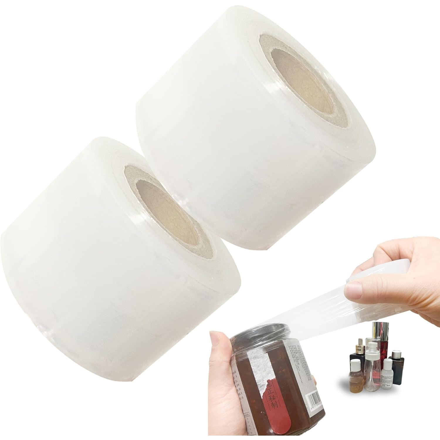 Shrink Wrap Roll  Mini Stretch Wrap 2rolls for Jars Bottles Cans SealEach 1.58in492ft