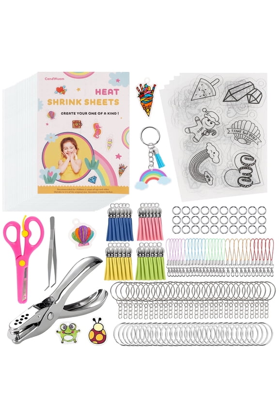 Shrinky Dink Sheets Keychains Making Kit, 168Pcs Shrink Plastic Paper Kit Including 20 Blank & 5 Pre-Printed Shrink Paper for Kids Girls Creative Craft Marking