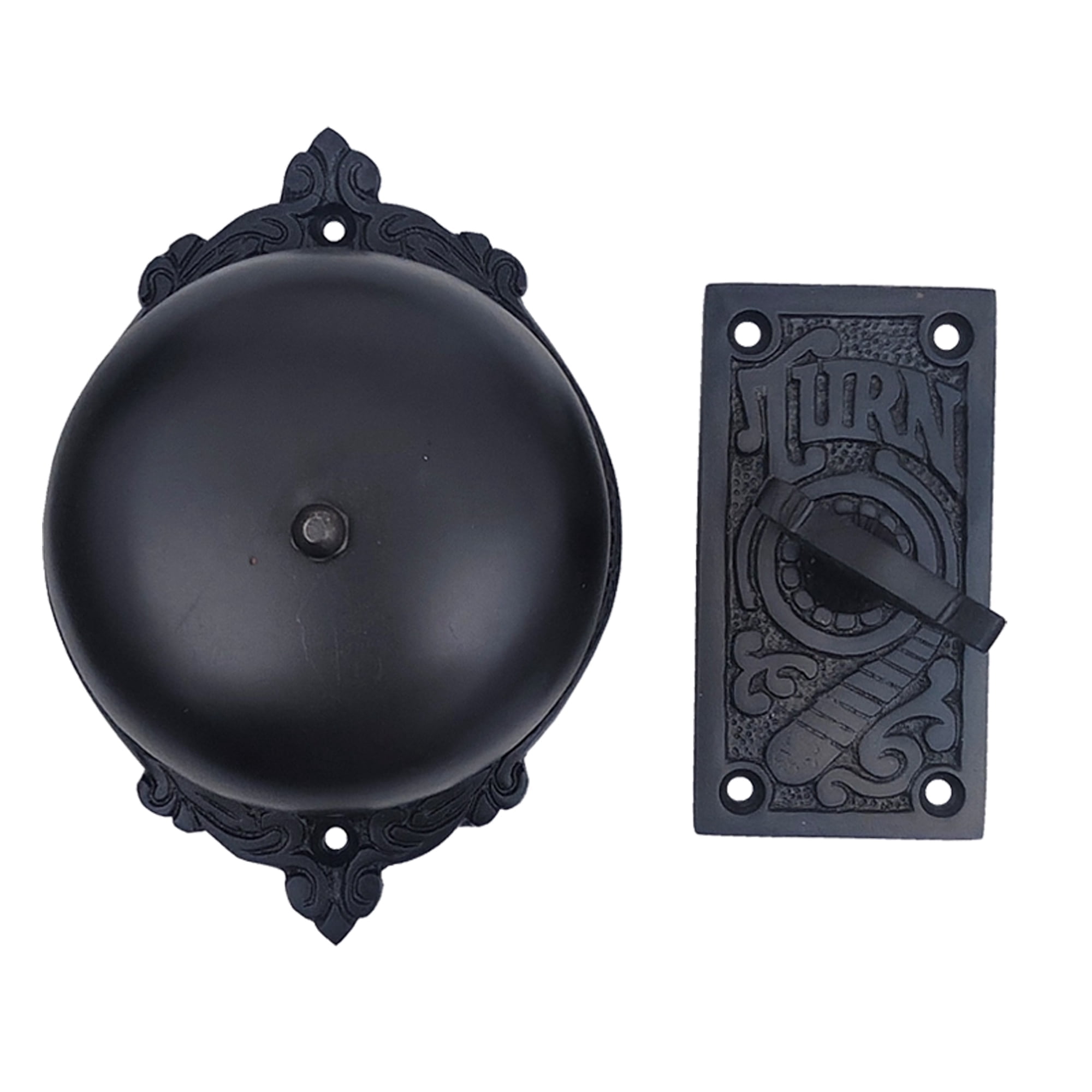 Shristy Hardware "Elohim" Brass Manual Old Fashioned Door Bell – Vintage Twist Bell with Key Plate – Mechanical Doorbell for Home – (Pack of 1 Black Antique Finish)