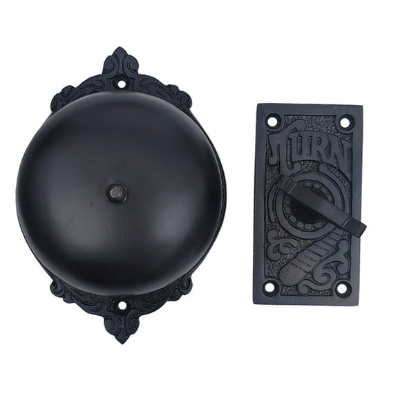 Shristy Hardware "Elohim" Brass Manual Old Fashioned Door Bell  Vintage Twist Bell with Key Plate  Mechanical Doorbell for Home  (Pack of 1 Black Antique Finish)