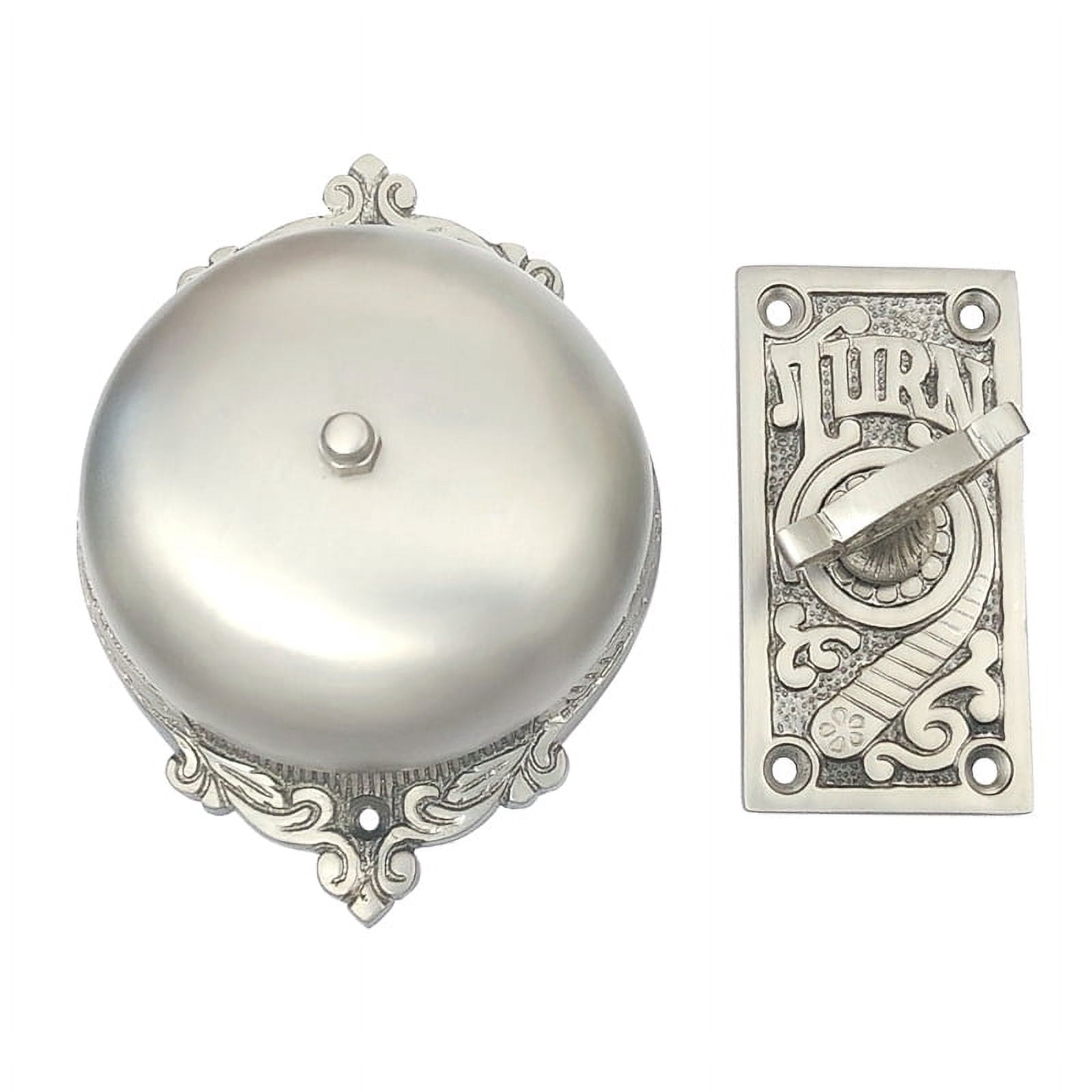 Shristy Hardware "Elohim" Brass Manual Old Fashioned Door Bell – Vintage Twist Bell with Key Plate – Mechanical Doorbell for Home – (Pack of 1 Satin Nickel Finish)