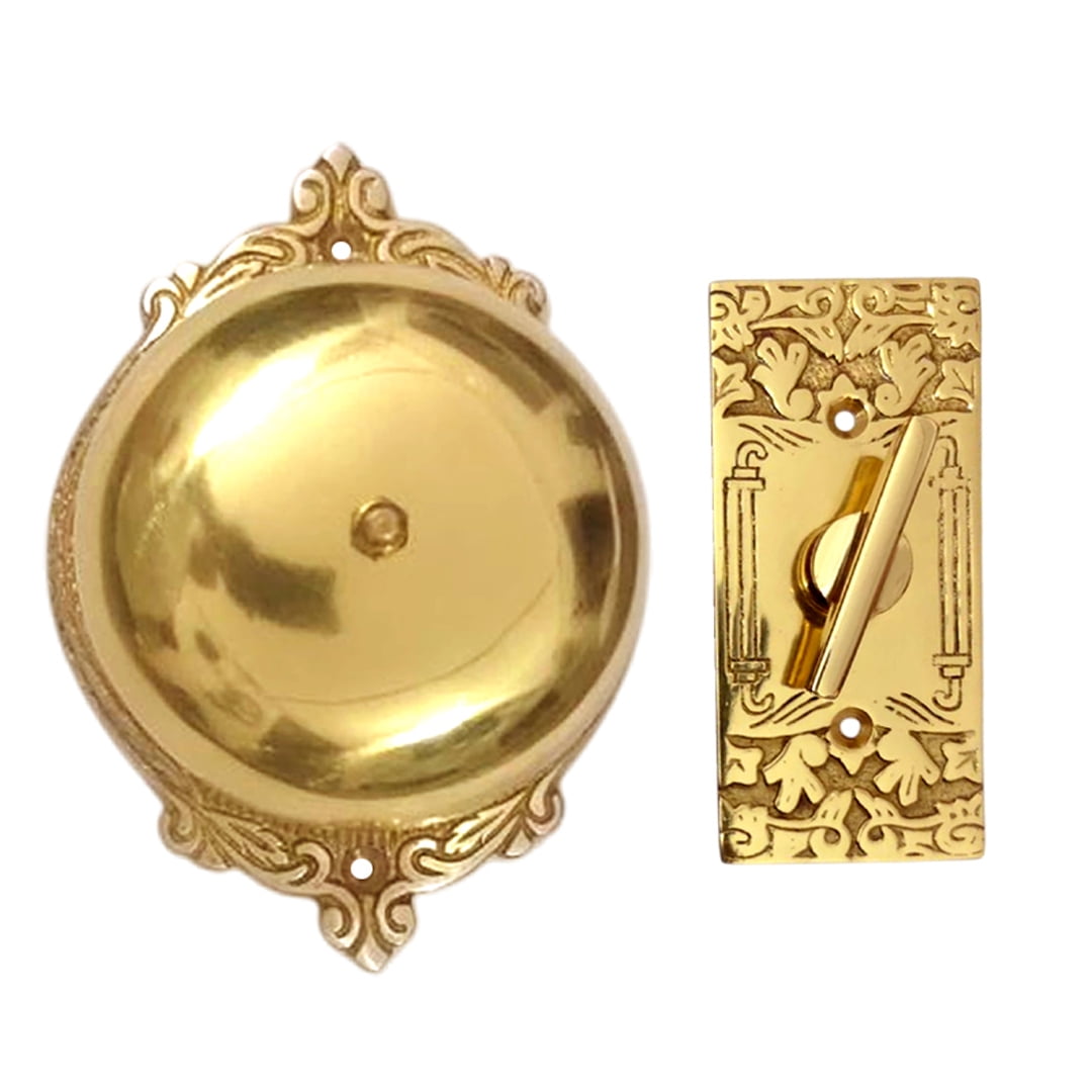 Shristy Hardware "Irice" Brass Manual Old Fashioned Door Bell – Vintage Twist Bell with Key Plate – Mechanical Doorbell for Home – PT-2 (Pack of 1 Polished Lacquered Finish)