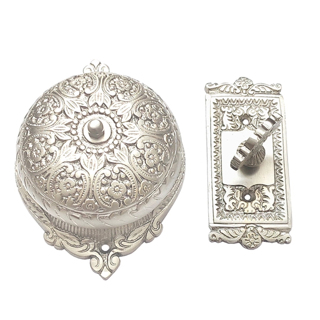 Shristy Hardware "Esther" Brass Manual Old Fashioned Door Bell – Vintage Twist Bell with Key Plate – Mechanical Doorbell for Home – (Pack of 1 Satin Nickel Finish) - PT-2