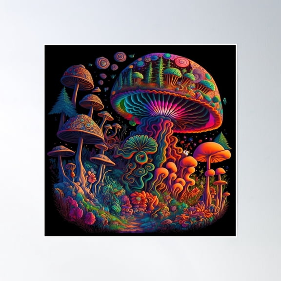 Shroom Forest | Psychedelic Art Poster Wall Art, Modern Wall Decor, 12x18 UNFRAMED