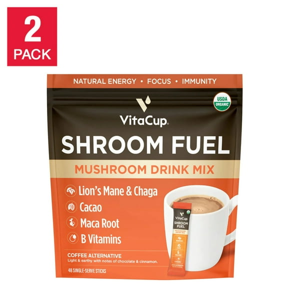 Shroom Fuel Mushroom Based Coffee Alternative Packets, 2-Pack, Total 48 Counts