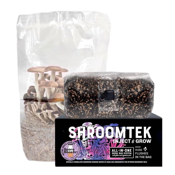 ShroomTek All-in-One Mushroom Grow Bag, 3lb | with Spore Boostr Liquid Culture Accelerator for Dung-loving Mushrooms, Mycologists-made, Beginner-friendly, Just Add Spores