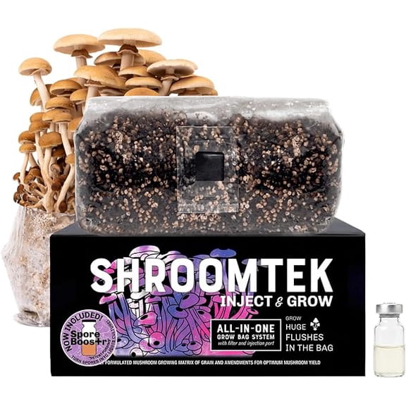 ShroomTek All-in-One Mushroom Grow Bag 3lb, Sterilized Substrate with Self-Healing Injection Port & Spore Boostr, Complete Mushroom Growing Kit for Dung-Loving Mushrooms