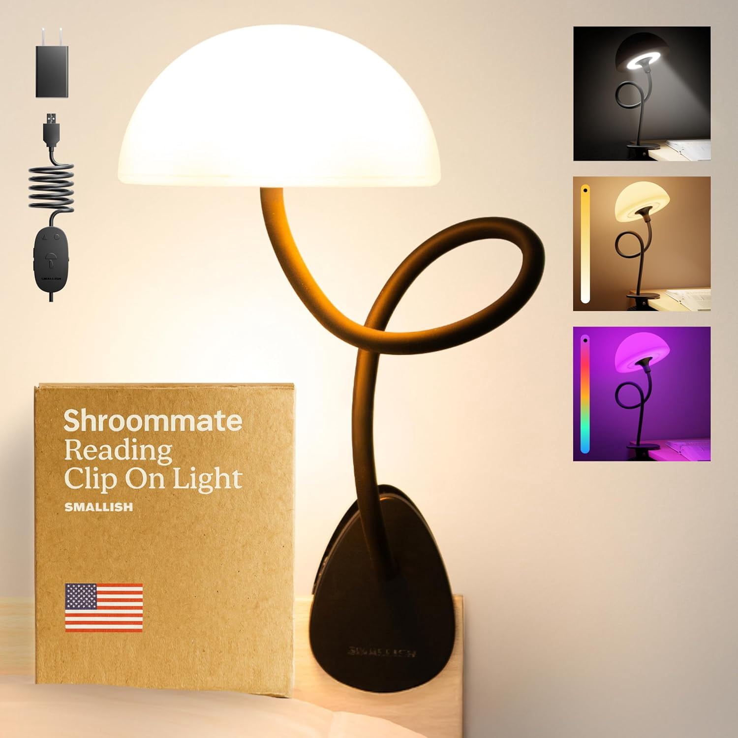 Shroommate Clip On Light and Bed Headboard Lamp, Bedside Table Lamp for ...