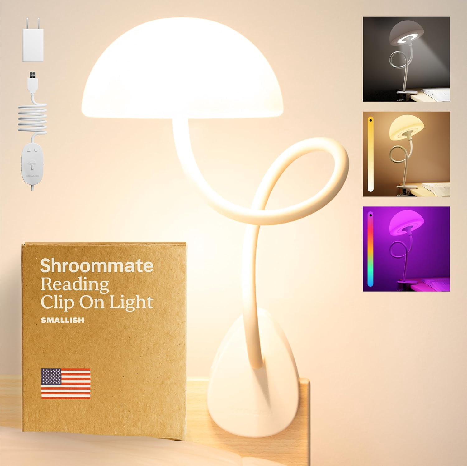 Shroommate Clip On Light and Bed Headboard Lamp, Bedside Table Lamp for ...