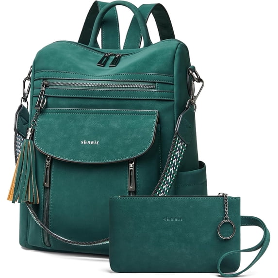 Shrrie Backpack Purse for Women Fashion Leather Backpack Purse Designer Travel Backpack Convertible Shoulder Bag with Wristlet for Work College