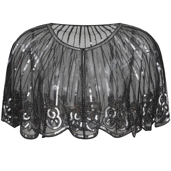 Shrug Capelet Bolero Accessory for Vintage 1930's Roaring 20s Gala Event Parties Black