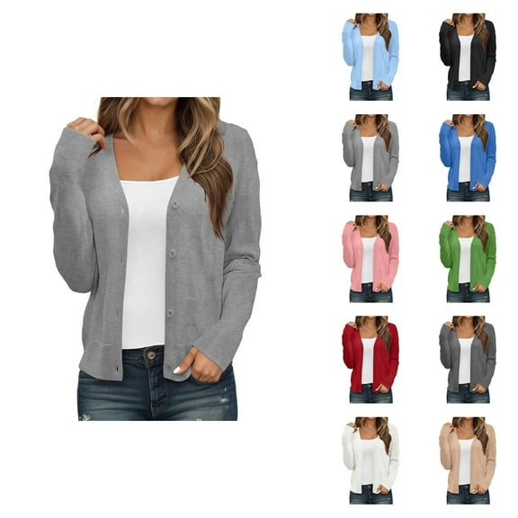 Shrug Cardigans for Women 2025 Fall Lightweight Long Sleeve Open Front Button Soft Knit Cardigan Sweaters