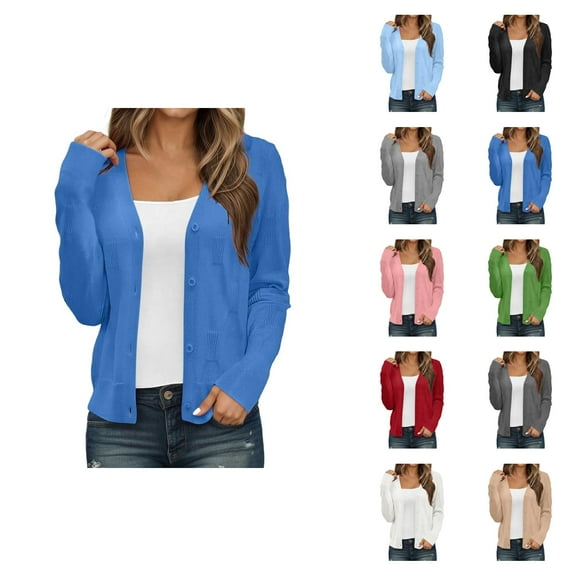 Shrug Cardigans for Women 2025 Fall Lightweight Long Sleeve Open Front Button Soft Knit Cardigan Sweaters