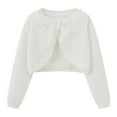 thumbnail image 1 of Shrug Sweater for Girls 18m-13t Long Sleeve Bow Lace Bolero Cropped Cardigan School Uniform Fashion Knit Tops, White, 5 Years, 1 of 7