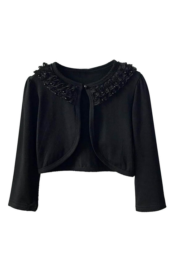 Shrugs Cardigan for Girls, Kids Lace Princess Long Sleeve Cropped Cardigan Dress Shawl Coat Kids Shrugs Short Sleeve Black 8-9Y