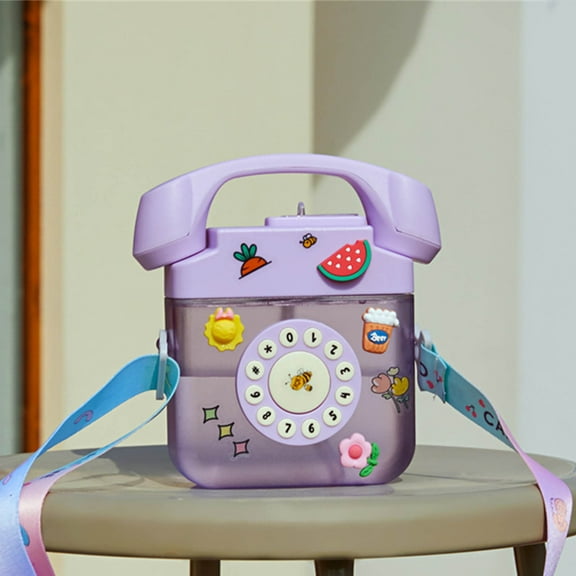 Shrysg 13.5oz Phone-Shaped Creative Water Bottle with Adjustable Shoulder Strap - Leakproof & Adhesive-Friendly for Outdoor Activities & Travel