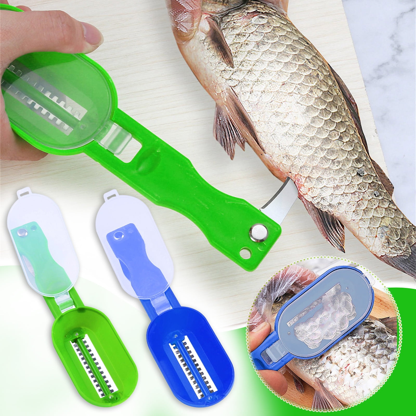 Shrysg 2-in-1 Fish Scaling Tool with Cover & Integrated Planer - Dual ...