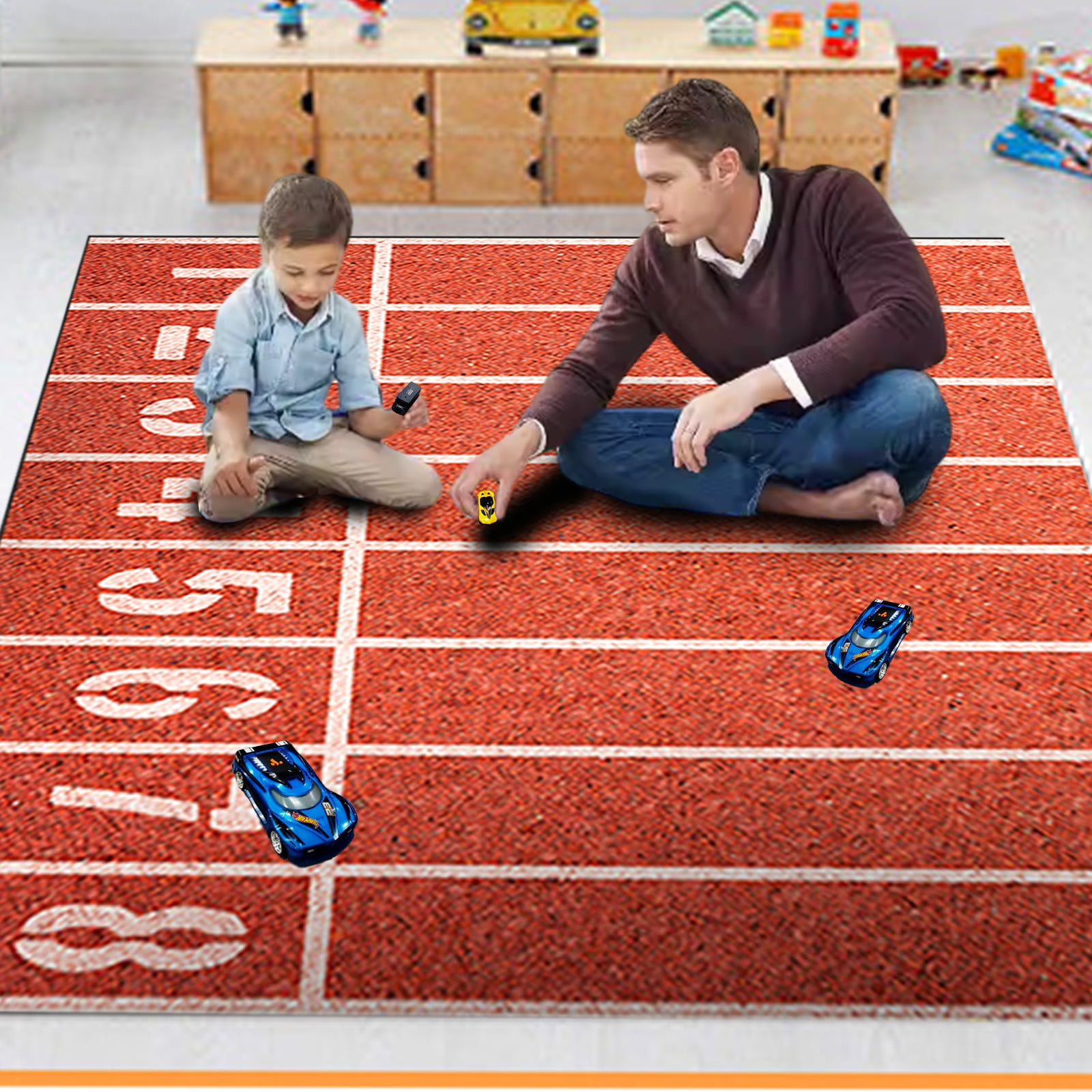 Shrysg 40x79" Athletic Field Track Rug | Vibrant Red Sport-Themed Decor | Perfect for Kids' & Boys' Playrooms, Bedrooms | Stylish Living Room Accent