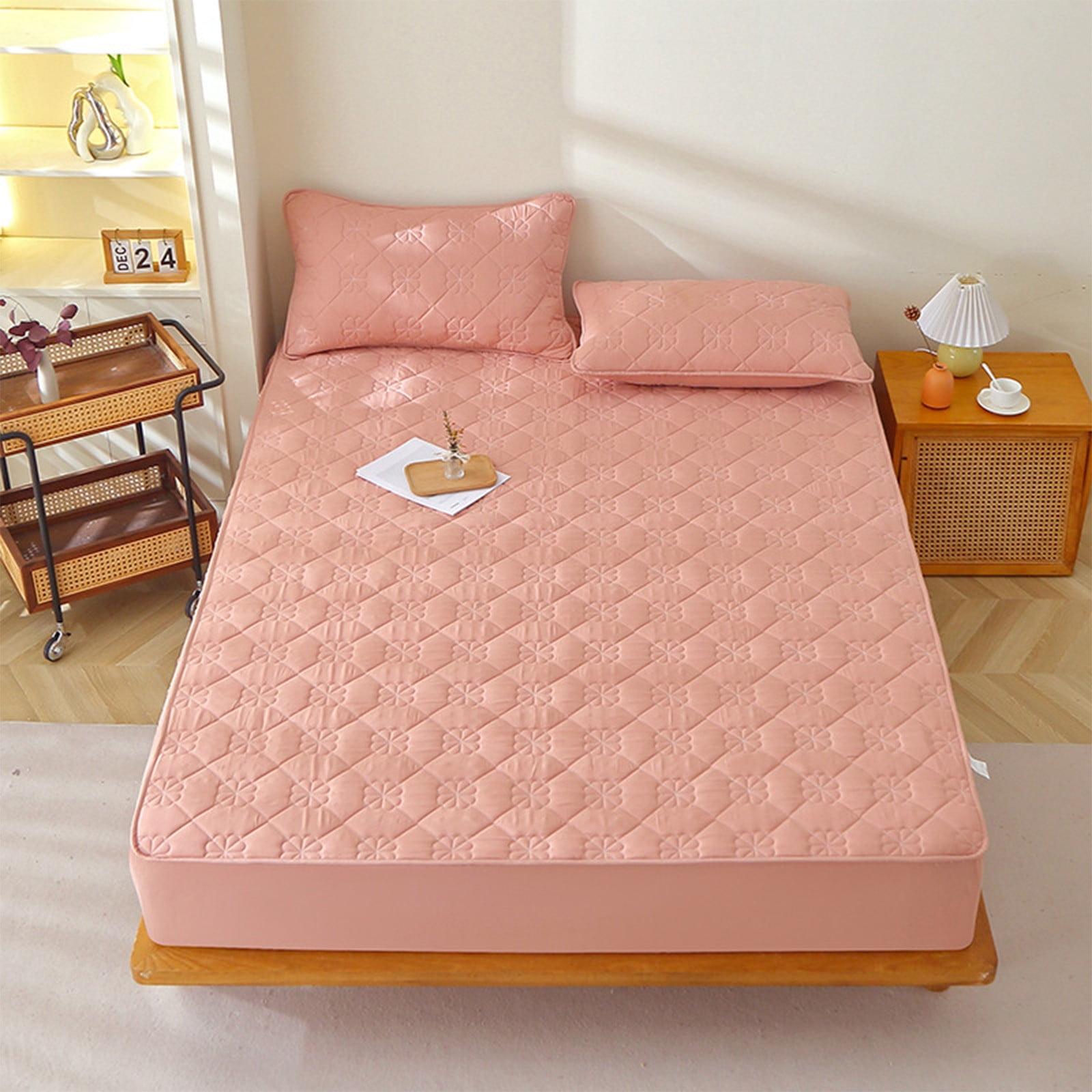 Shrysg Cotton Quilted Fitted Sheet - Protective Bed Mattress Cover - Non-Slip for Skin Care - Deep Pocket Fitted Sheet - Universal Fit for Mattresses（47.24x78.74x11.81in）