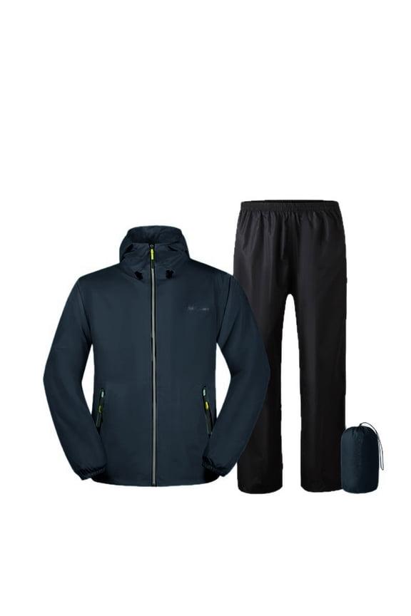 Men's Women's Lightweight Waterproof Rain Suit Hooded Jacket and Pants Set Casual Outdoor Hiking Gear Black