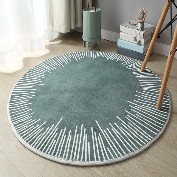 Shrysg Vintage Distressed Green & White Wool Area Rug - 6' Round,Washable,Soft,No-Slip,Perfect for Living Room,Bedroom,Kitchen,Dining Room,Nursery - Indoor Circular Carpet,Runner Rug