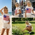 thumbnail image 1 of Shrysg Women's American Flag Patriotic Knit Sweater Tops Casual Loose Short Sleeve Lightweight Shirts Breathable Pullover for 4th of July White, 1 of 5