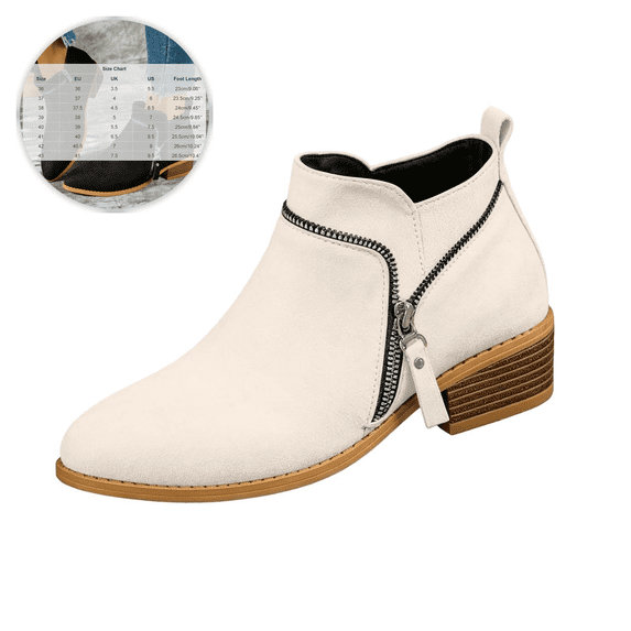 Shrysg Women's Ankle Boots Casual Low Block Heel Zip Short Booties Comfortable Flock Short Boots with Side Zipper for Outdoor and Daily Wear Brown