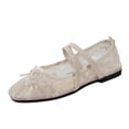 thumbnail image 1 of Shrysg Women's Ballet Flats Lace Mesh Mary Jane Shoes Double Criss-Cross Straps Bow Round Toe Slip-On Comfortable Casual Dressy Flat Shoes Beige, 1 of 9
