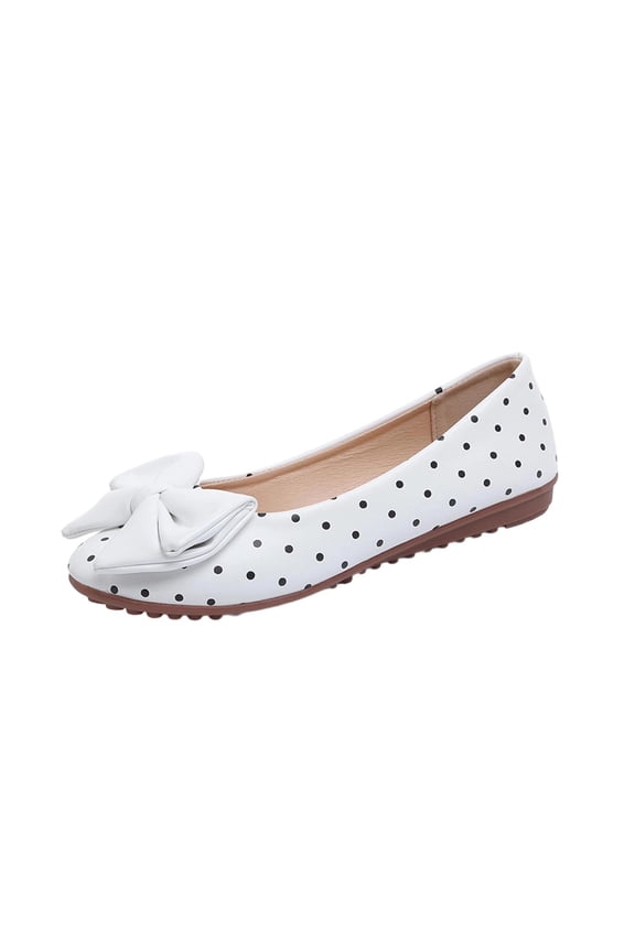 Women's Bowknot Dress Flats Ballet Low Wedge Round Toe Slip-Ons Casual Loafers Breathable Dressy Office Work Flat Shoes White
