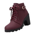 thumbnail image 1 of Shrysg Women's Casual Ankle Boots with Side Zipper Thick Mid Heels Lace Up Buckle Platform Shoes Comfortable Fashion Footwear Wine, 1 of 7