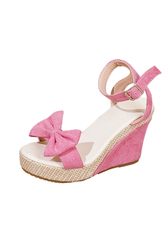 Women's Casual Beach Platform Wedge Sandals Adjustable Buckle Open Toe Espadrille Style for Summer Outdoor Pink
