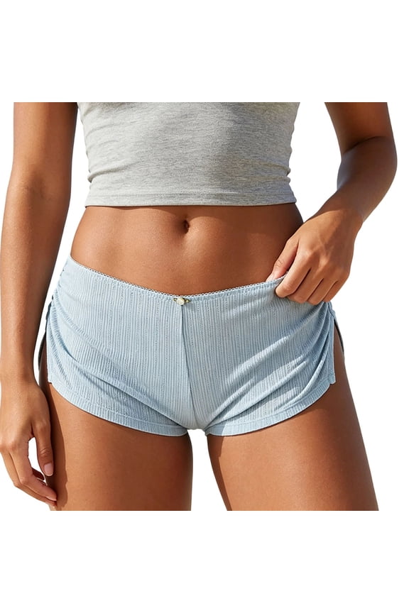 Women's Casual Cute Micro Pajamas Low Rise Lounge Side Split Shorts for Everyday Wear Light Blue