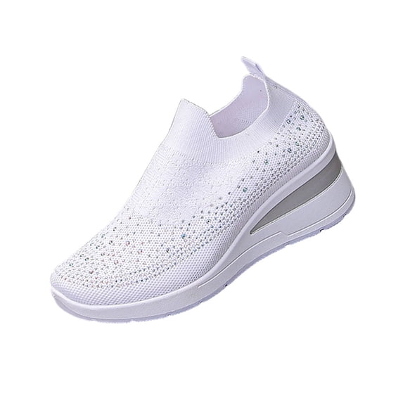Shrysg Women's Casual Mesh Wedge Sneakers Lightweight Breathable Slip-On Shoes for Outdoor and Indoor Everyday Wear White