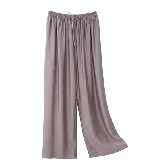 Shrysg Women's Casual Solid Color Loose Wide Leg Pajama Pants Elastic Waist Lightweight Comfort for All Seasons Gray