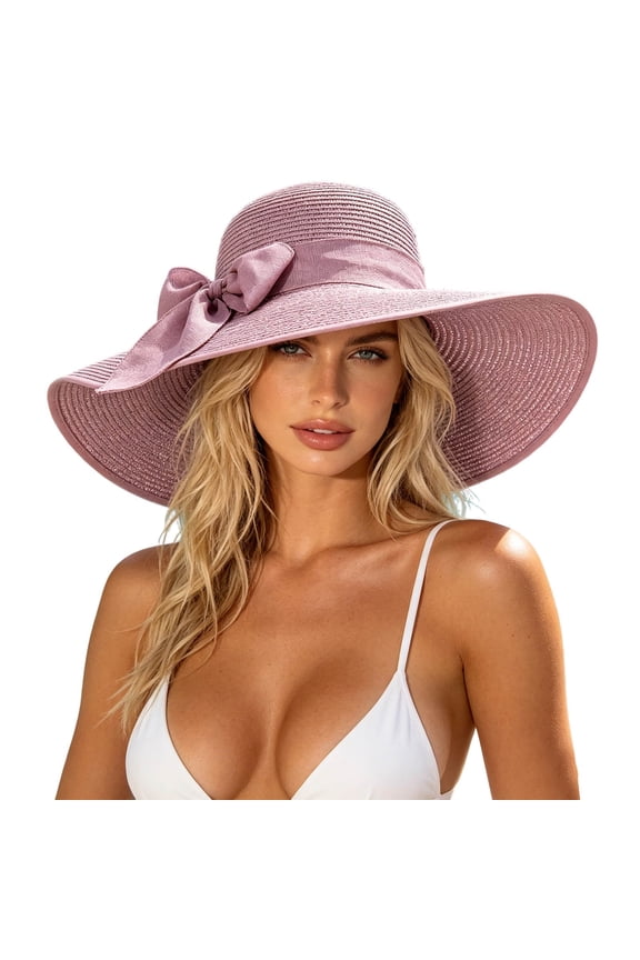 Women's Folable Floppy Beach Hat Wide Brim Casual Solid Sun Protection Cap for Summer Purple